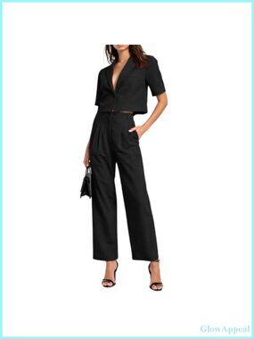 Women's 2 Piece Blazer and Wide Leg Pant Business Suit Set
